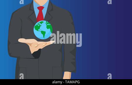 Ökologie und Umwelt Konzept, Geschäftsmann holding Globe auf seiner Hand Stock Vektor