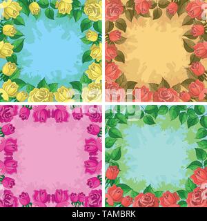 Set Urlaub Blumen Hintergründe, Rahmen aus Blumen Rosen. Vektor Stock Vektor