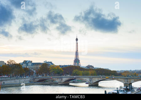 Sienna Fluss, Skyline von Paris mit dem Eiffelturm im Hintergrund, Frankreich Stockfoto