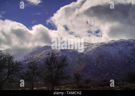 Snowscape in Lassithi Hochebene, Insel Kreta, Griechenland Stockfoto