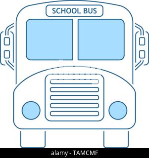 School Bus Symbol. Dünne Linie mit blauer Füllung Design. Vector Illustration. Stock Vektor