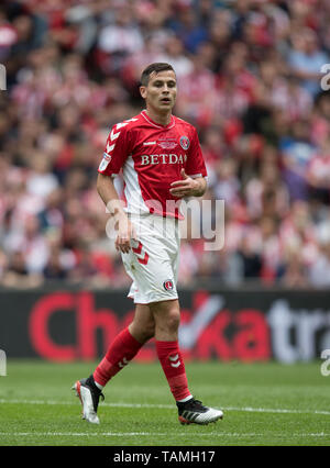 Josh Cullen (auf Darlehen von West Ham United) von Charlton Athletic während der Sky Bet Liga 1 Play-Off Finale zwischen Charlton Athletic und Sunderland im Wembley Stadion, London, England am 26. Mai 2019. Foto von Andy Rowland. Stockfoto