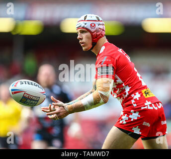 Anfield, Liverpool, Großbritannien. 26 Mai, 2019. Rugby League Dacia magische Wochenende; Theo Fages von St Helens passt den Ball Credit: Aktion plus Sport/Alamy leben Nachrichten Stockfoto