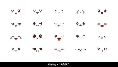 Kawaii Gesichter Ausdrücke niedlichen Lächeln Emoticons. Japanische emoji Stock Vektor