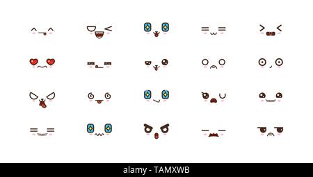 Kawaii Gesichter Ausdrücke niedlichen Lächeln Emoticons. Japanische emoji Stock Vektor