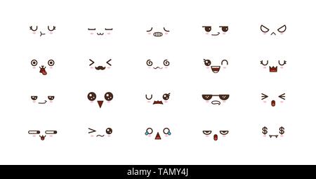 Kawaii Gesichter Ausdrücke niedlichen Lächeln Emoticons. Japanische emoji Stock Vektor