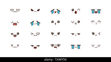 Kawaii Gesichter Ausdrücke niedlichen Lächeln Emoticons. Japanische emoji Stock Vektor