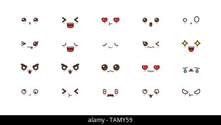 Kawaii Gesichter Ausdrücke niedlichen Lächeln Emoticons. Japanische emoji Stock Vektor