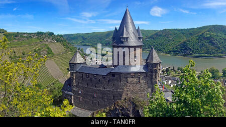 Die Burg Stahleck bei Bacharach, Unesco Welterbe Oberes Mittelrheintal, Rheinland-Pfalz, Deutschland Stockfoto