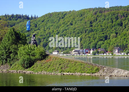 Lorelei Statue von St. Goarshausen, Unesco Welterbe Oberes Mittelrheintal, Rheinland-Pfalz, Deutschland Stockfoto