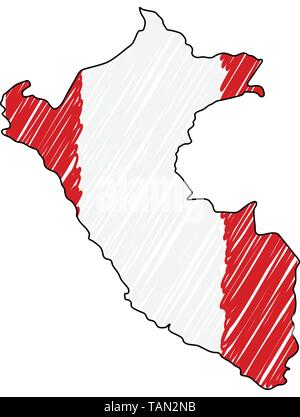 Peru Karte Hand gezeichnete Skizze. Vektor Konzeption Illustration flag, Kinder Zeichnen, Kritzeln Karte. Land Karte für Infografik, Broschüren und Stock Vektor