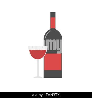 Rotwein Flasche und Glas Symbol. Vector Illustration Stock Vektor