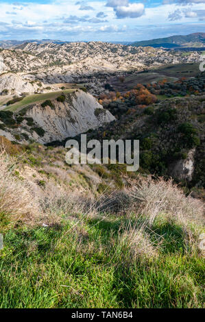 Der Park der Aliano Schluchten, Berge von Ton, dass die Landschaft der Aliano Tälern umgeben, in der Gemeinde von Matera. Stockfoto