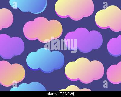 Wolken nahtlose Muster mit lila und blau Farbverlauf. Vector Illustration Stock Vektor