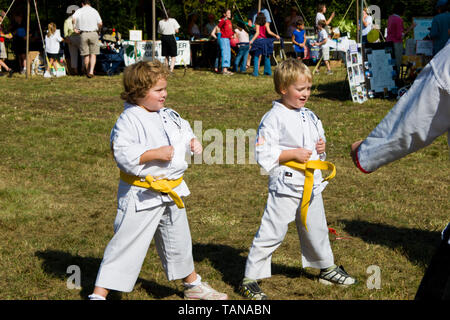 Zwei kleine Jungen im Karate Outfits Stockfoto