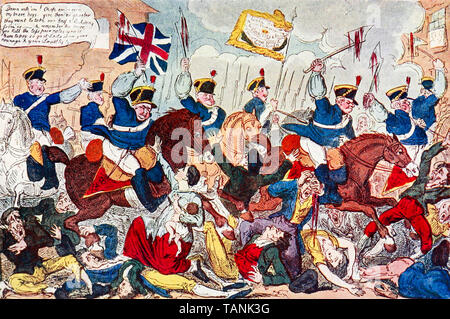 Die peterloo Massaker in Manchester, England, 16. August 1819, Gravieren, 1819 Stockfoto