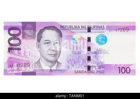 Philippinische hundert peso Banknote auf weißem Hintergrund Stockfoto