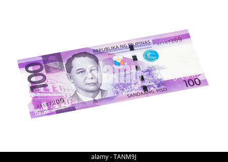 Philippinische hundert peso Banknote auf weißem Hintergrund Stockfoto