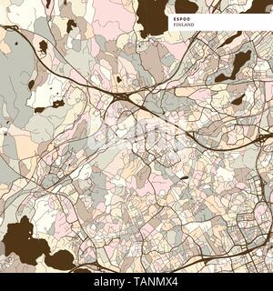 Espoo Finnland kunst Karte drucken Vorlage, braun gefärbte Version für Apps, Print oder Web Hintergründe Stock Vektor