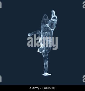 Gymnast. Man. 3D-Modell des menschlichen Körpers. Gymnastik Aktivitäten für Icon Health und Fitness Community. Vektorgrafiken aus Teilchen. Stock Vektor