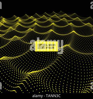 Array mit dynamischen Partikeln. Fließende Partikelfilter Wellen. Gewellten Raster Hintergrund. 3d Abstract Vector Illustration. Stock Vektor