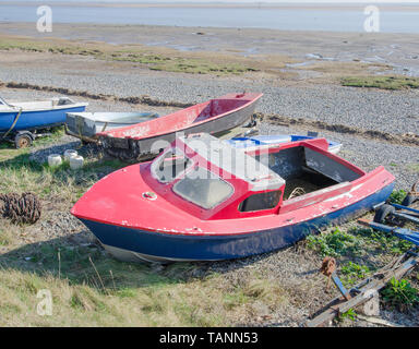 Alte Boote am Strand in Lytham. Stockfoto