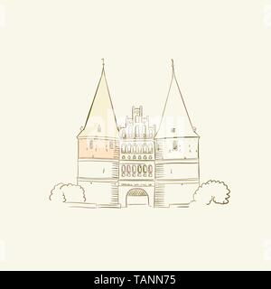 Symbol von Lübeck Deutschland, braun gefärbte Version für Apps, Print oder Web Hintergründe Stock Vektor