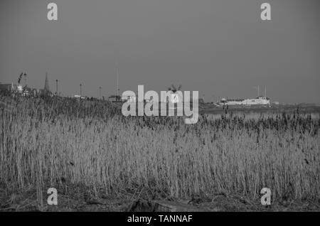 Lytham Windmühle und Blick auf die Flussmündung. Stockfoto