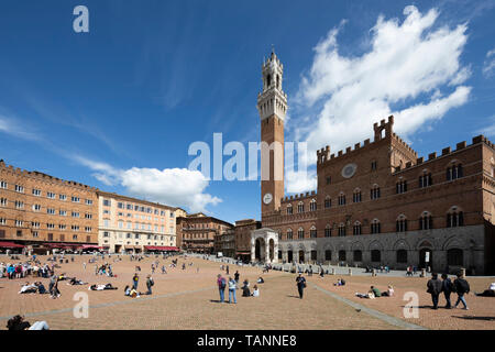 Pubblico Palace (Rathaus) auf der Piazza del Campo, Siena, Provinz Siena, Toskana, Italien, Europa Stockfoto