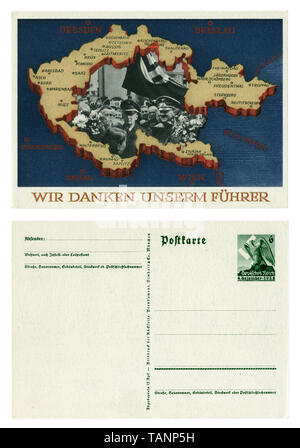 Deutsche Historische Postkarte: Volksabstimmung über den Beitritt des Sudetenlandes. Die annexion von Teilen der Tschechoslowakei. 29 September 1938, Leer rückwärts Stockfoto