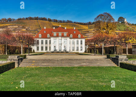 Wackerbarth Castle ist ein Barockschloss in Radebeul in der Nähe von Dresden, Meißen, Sachsen, Deutschland, Europa Stockfoto