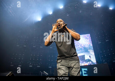 Norwegen, Oslo - 23. Mai 2019. Die amerikanischen Rap Gruppe De La Soul führt ein Live Konzert im Rahmen der Veranstaltung Götter von Rap im Oslo Spektrum in Oslo. Hier der Rapper Posdnuos gesehen wird live auf der Bühne. (Foto: Gonzales Foto - Terje Dokken). Stockfoto