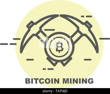 Bitcoin Mining Symbol - zwei gekreuzte aufhebt und Münze Stock Vektor