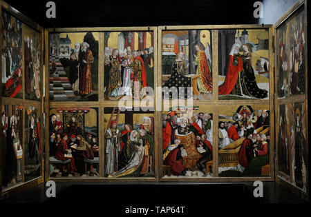 Absolon Stumme (aktiv in Hamburg, 1486-1499). Szenen aus dem Leben der Jungfrau und die Kindheit von Jesus. Flügel der Altar der Kathedrale von Hamburg, 1499. Spätgotik. National Museum. Warschau. Polen. Stockfoto