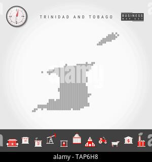 Vektor vertikale Linien Muster Karte von Trinidad und Tobago. Gestreift Einfache Silhouette. Realistische Vektor Kompass. Business Infografik Symbole. Stock Vektor