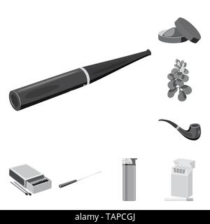 Zigarre, Schnupftabak, Blätter, Rohr, Streichholzschachtel, Mundstück, leichter, Pack, Lieferung, Blatt, retro, Box, Halter, Kunststoff, Sucht, Behälter, Anlagen, Classic, Holz, Modell, Brennen, geöffnet, Genuss, schädlich, Risiko, Flame, Zubehör, Chrom, Gesundheit, Nikotin, Rauchen, Statistiken, verweigern, Stop, anti, Gewohnheit, Zigaretten, Tabak, Set, Vector, Icon, Illustration, isoliert, Sammlung, Design, Element-, Grafik-, Zeichen-, Mono-, Vektor, Vektoren, grau Stock Vektor