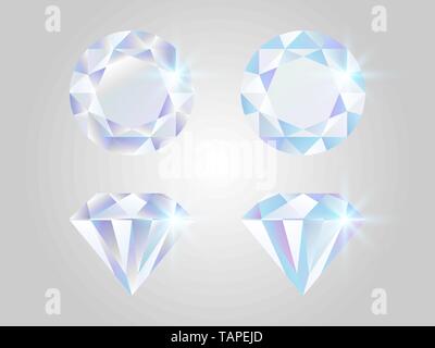 Diamanten. Realistische Juwelen auf weißem Hintergrund. Shimmer Steine Ansicht von oben. Luxus Elemente. Leuchtende Edelsteine Sammlung. Bunte Edelsteine Stock Vektor
