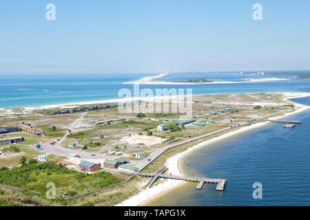 Ein Luftbild von Ft Pickens entlang Pensacola Beach, Florida, USA Stockfoto