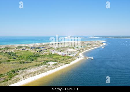 Ein Luftbild von Ft Pickens entlang Pensacola Beach, Florida, USA Stockfoto