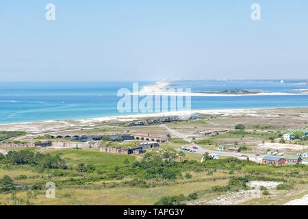 Ein Luftbild von Ft Pickens entlang Pensacola Beach, Florida, USA Stockfoto