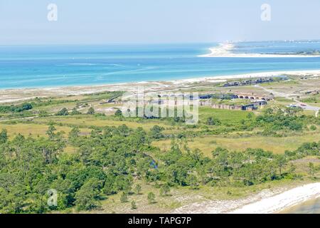 Ein Luftbild von Ft Pickens entlang Pensacola Beach, Florida, USA Stockfoto