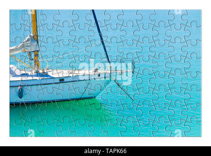 Lernen auf einem Segelboot Schritt für Schritt zu reiten - Konzept Bild im Puzzle Form Stockfoto