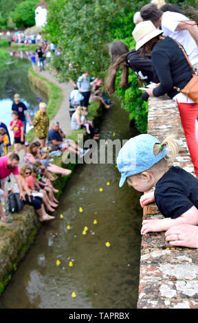 Lose Dorf, Kent, Großbritannien. 27. Mai, 2019. Die jährlichen Feiertag Duck Race, die durch die Lose Annehmlichkeiten Association auf lose Brooks, der Strom, der durch die Mitte der historischen Kent Dorf organisiert. Credit: PjrFoto/Alamy leben Nachrichten Stockfoto