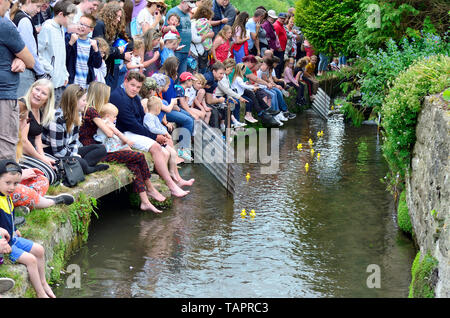 Lose Dorf, Kent, Großbritannien. 27. Mai, 2019. Die jährlichen Feiertag Duck Race, die durch die Lose Annehmlichkeiten Association auf lose Brooks, der Strom, der durch die Mitte der historischen Kent Dorf organisiert. Credit: PjrFoto/Alamy leben Nachrichten Stockfoto