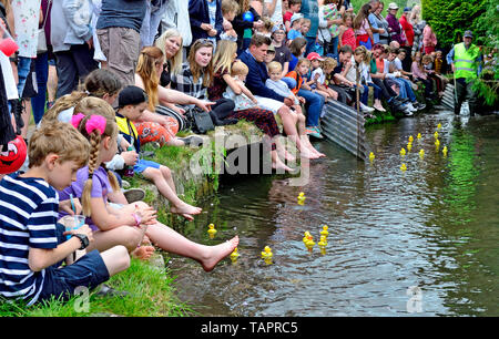 Lose Dorf, Kent, Großbritannien. 27. Mai, 2019. Die jährlichen Feiertag Duck Race, die durch die Lose Annehmlichkeiten Association auf lose Brooks, der Strom, der durch die Mitte der historischen Kent Dorf organisiert. Credit: PjrFoto/Alamy leben Nachrichten Stockfoto