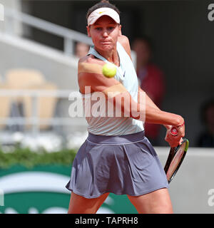 27. Mai 2019, Roland Garros, Paris, Frankreich; French Open Tennis Turnier; Veronica Kudermetova (RUS) auf Ihrem Weg zum Sieg gegen Caroline Wozniacki (DEN) Stockfoto