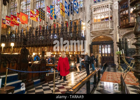 Windsor, UK - 13. Mai, 2019: Innenraum des mittelalterlichen St. George's Kapelle der Host von Prinz William und Meghan Markle Hochzeit in Windsor, England UK. Stockfoto