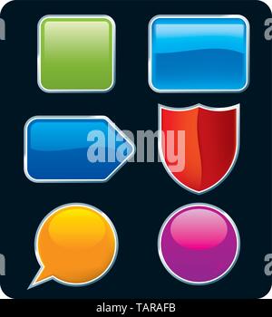 Vector Illustration. Satz von sechs glänzend Knöpfe in verschiedenen Farben. Stock Vektor
