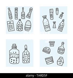 Satz von Schönheit. Hygiene Fläschchen, Röhrchen und Pakete. Vector Illustration. Stock Vektor