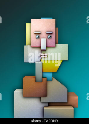 Menschlichen Kopf, die durch geometrische Formen. Konzeptionelle Bild über die persönliche Identität. 3D-Darstellung. Stockfoto